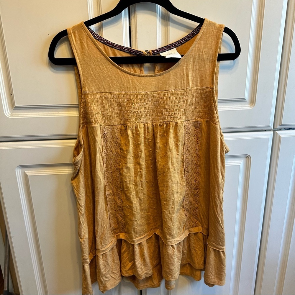 Knox Rose Woman’s Mustard Layered Sleeveless Blouse, Size: XXL